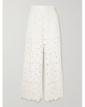 Loretta Caponi Cipro Scalloped Corded Lace Straight-Leg Trousers - White