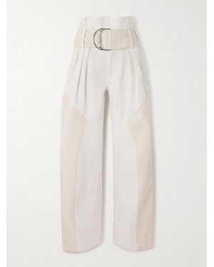 JW Anderson Belted Pleated Panelled Two-Tone Cotton-Poplin Wide-Leg Trousers - White