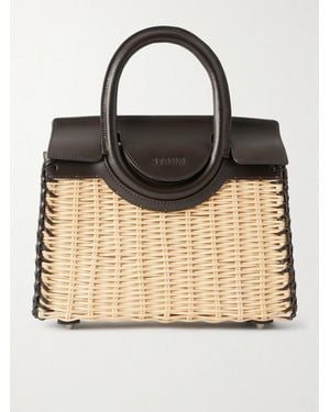 STAUD Maude Mini Leather-Trimmed Raffia Tote - Natural