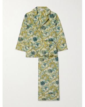 Carine Gilson Floral-Print Duchesse Silk-Satin Pajama Set - Green
