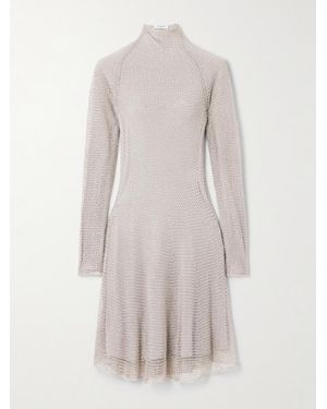 Alaïa Metallic Open-Knit Turtleneck Mini Dress