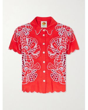 FARM Rio Floral-Embroidered Linen-Blend Coverup