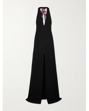 PUCCI Printed Silk-Twill Trimmed Cady Halterneck Maxi Dress - Black