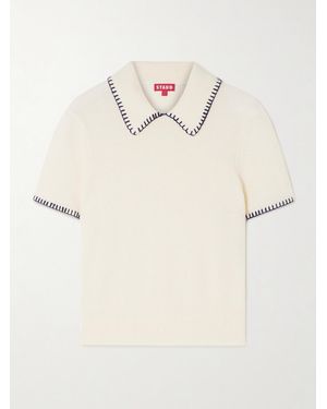 STAUD Windsor Cropped Embroidered Wool-Blend Polo Shirt - Natural
