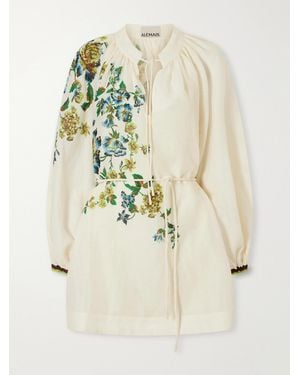 ALÉMAIS Phyllis Flower-Print Ramie Mini Dress - White