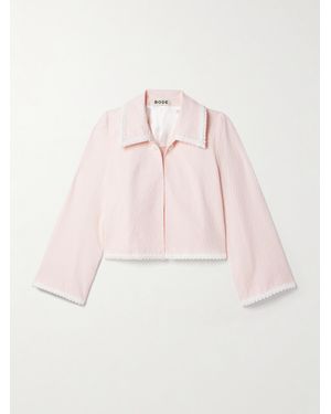 Bode Verkürzte Jacke Aus Gestreiftem Seersucker Aus Einer Baumwollmischung Mit Applikationen - Pink