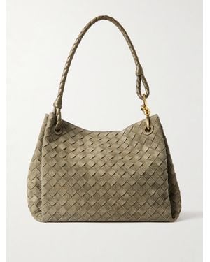 Bottega Veneta Parachute Mittelgroße Tote Aus Intrecciato-Veloursleder Und -Leder - Mettallic