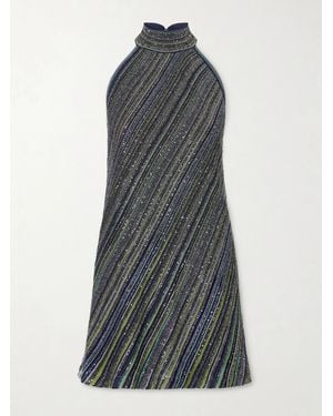 Missoni Striped Metallic Crochet-Knit Mini Dress - Grey