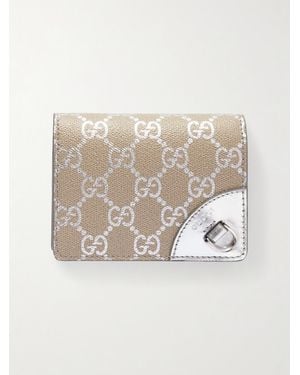 Gucci Gg Emblem Small Metallic-Trimmed Printed Textured-Leather Wallet - White