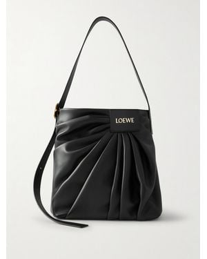 Loewe Featherlight Schultertasche Aus Leder Mit Raffungen - Schwarz