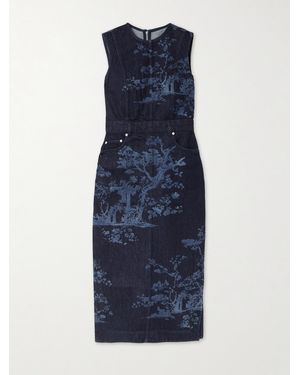 Erdem Midikleid Aus Bedrucktem Denim - Blau