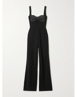 Saloni Rachel Embellished Silk-Trimmed Cady Jumpsuit - Black