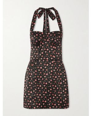 Dolce & Gabbana Floral-Print Silk-Blend Satin Halterneck Mini Dress - Black