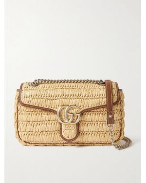 Gucci Gg Marmont 2.0 Leather-Trimmed Raffia Shoulder Bag - Natural