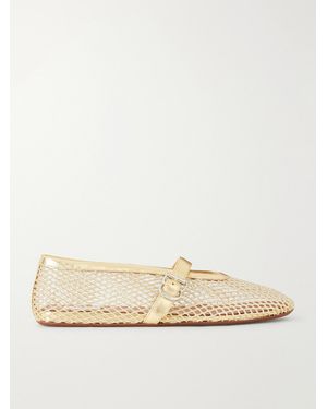 Alaïa Metallic Leather-Trimmed Mesh Ballet Flats - Natural