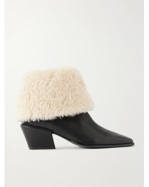 Paris Texas Bettina 50 Shearling-Trimmed Leather Ankle Boots - Black