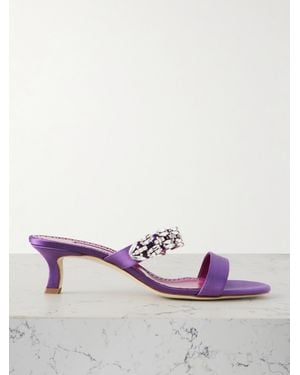 Manolo Blahnik Sakotam 50 Crystal-Embellished Satin Mules - Purple