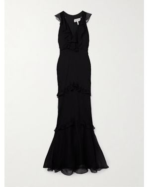 Saloni Rita Ruffled Tiered Silk-Crepon Maxi Dress - Black