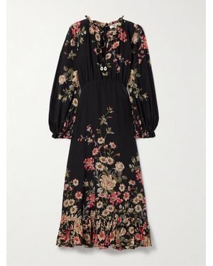 Sea Jolie Ruffled Floral-Print Crepe De Chine Midi Dress - Black