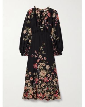 Sea Jolie Ruffled Floral-Print Crepe De Chine Midi Dress - Black