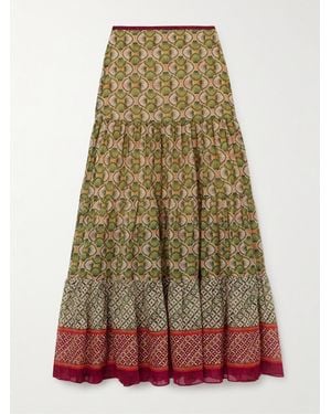 Saloni Isabel Printed Cotton Maxi Skirt - Green