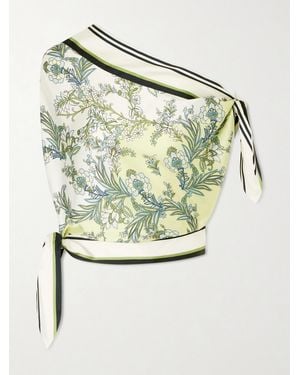 Veronica Beard Tari One-Shoulder Printed Twill Blouse - Metallic