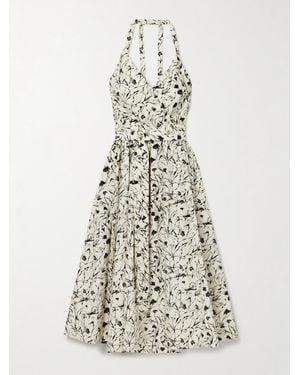 Proenza Schouler Rhea Belted Printed Cotton-Blend Poplin Halterneck Midi Dress - White