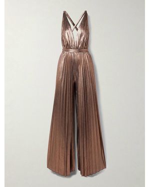 retroféte Graciane Open-Back Plissé-Lamé Jumpsuit - Brown