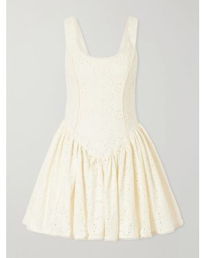 Agua Bendita Pluma Playa Broderie Anglaise Cotton Mini Dress - Natural