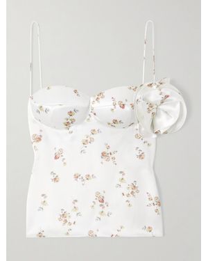 Magda Butrym Appliquéd Floral-Print Silk Bustier Top - White