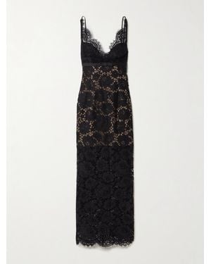 Self-Portrait Satin-Trimmed Lace Maxi Dress - Black