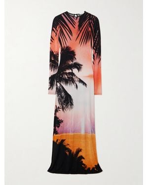 Rabanne Crystal-Embellished Printed Stretch-Jersey Midi Dress - White