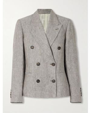Brunello Cucinelli Double-Breasted Hemp And Linen-Blend Blazer - Gray