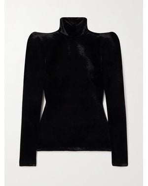 Balenciaga Stretch-Velvet Turtleneck Top - Black