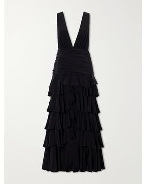 Johanna Ortiz A Map Of Gentle Winds Tiered Ruffled Silk-Crepe Maxi Dress - Black