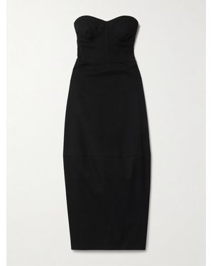 FFORME Jett Trägerloses Midikleid Aus Twill Aus Einer Baumwoll-Wollmischung - Schwarz