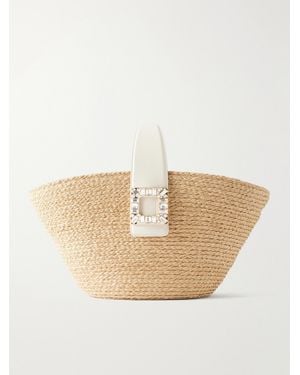 Roger Vivier Embellished Leather-Trimmed Raffia-Effect Tote Bag - Natural