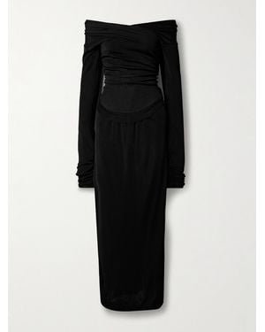 KHAITE Fable Off-The-Shoulder Gathered Knitted Maxi Dress - Black