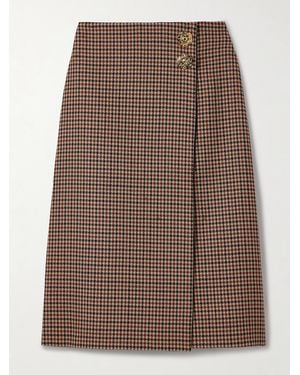 Cara Cara Luca Embellished Houndstooth Cotton-Blend Tweed Wrap Midi Skirt - Brown