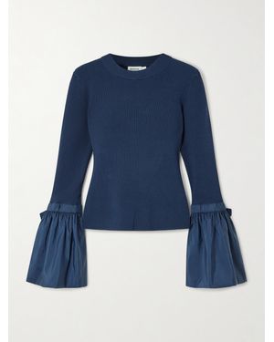 Jonathan Simkhai Agata Taffeta-Trimmed Ribbed-Knit Jumper - Blue