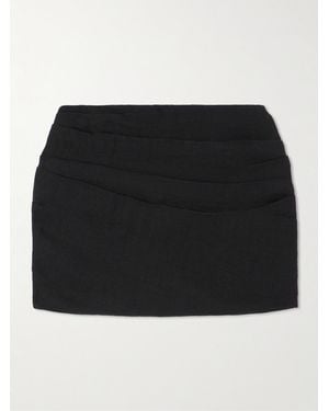 LeKasha Spetses Draped Organic Linen-Gauze Mini Skirt - Black