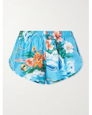 Gucci Printed Silk-Twill Shorts - Blue