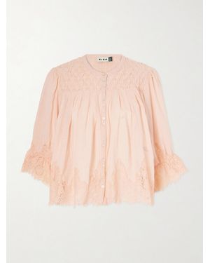RIXO London Erika Shirred Lace-Trimmed Cotton-Voile Blouse - Pink