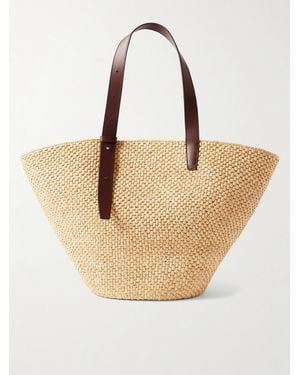 LIE STUDIO Bianca Large Leather-Trimmed Raffia Tote - Natural