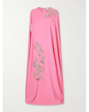 Oscar de la Renta Cape-Effect Embellished Silk-Blend Gown - Pink