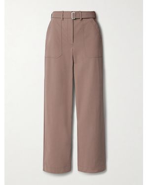 Theory Belted Cotton-Blend Twill Straight-Leg Trousers - Natural