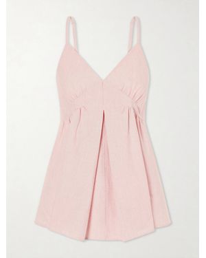 Proenza Schouler Barker Gathered Striped Cotton-Blend Seersucker Top - Pink