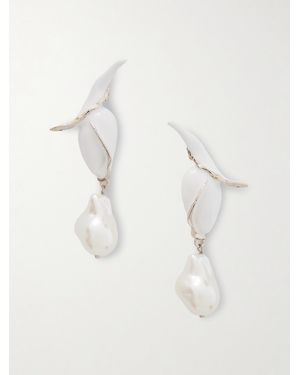 Erdem Flower Bud Small-Tone, Mother-Of-Pearl And Enamel Earrings - Natural