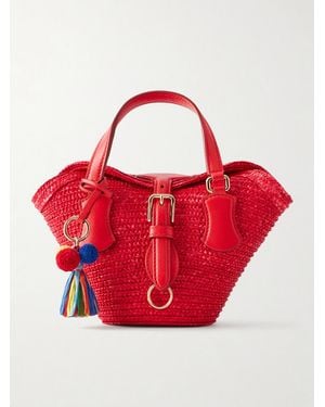 Dolce & Gabbana Coffa Capri Mini Embellished Leather-Trimmed Raffia Tote - Red
