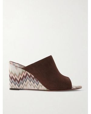 Missoni Mabel Striped Woven Suede Wedge Mules - Brown